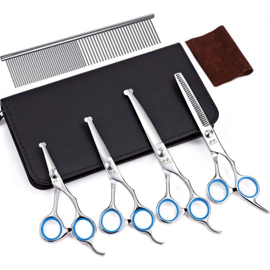 iSeaFly Dog Scissors Set, Safety Round Tip, High Performance Stainless Steel, 5-in-1 Dog Scissors Set, Best Dog Scissors for Full Body, Face, Nose and Ear (Blue) iSeaFly Dog Scissors Set, Safety Round Tip, High Performance Stainless Steel, 5-in-1 Dog Scissors Set, Best Dog Scissors for Full Body, Face, Nose and Ear (Blue)