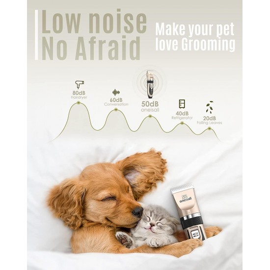 oneisall Quiet Dog Clipper Professional Clipper Dog Cat Pet Hair Clipper Electric Dog Trimmer Cordless Hair Clipper (Gold) oneisall Quiet Dog Clipper Professional Clipper Dog Cat Pet Hair Clipper Electric Dog Trimmer Cordless Hair Clipper (Gold)