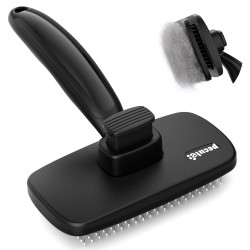 pecute Dog Brush, Cat Brush, Pet Brush, Self-Cleaning Slicker Brush, Dog Comb Fur Brush, Massage Grooming Brush for Cats, Dogs, Long Hair (Large, Black)