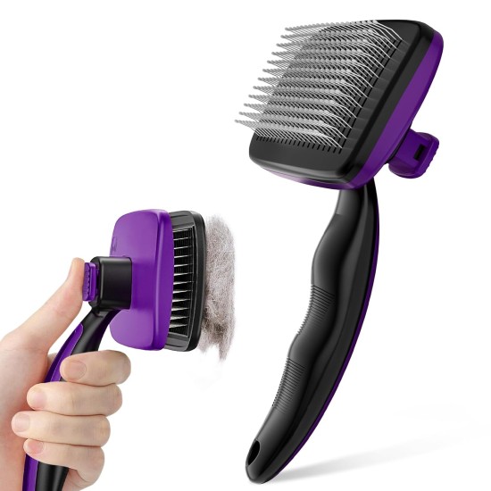 pecute Dog Brush, Cat Brush, Pet Brush, Self-Cleaning Slicker Brush, Dog Comb Fur Brush, Massage Grooming Brush for Cats, Dogs, Long Hair (Large, Black) pecute Dog Brush, Cat Brush, Pet Brush, Self-Cleaning Slicker Brush, Dog Comb Fur Brush, Massage Grooming Brush for Cats, Dogs, Long Hair (Large, Black)