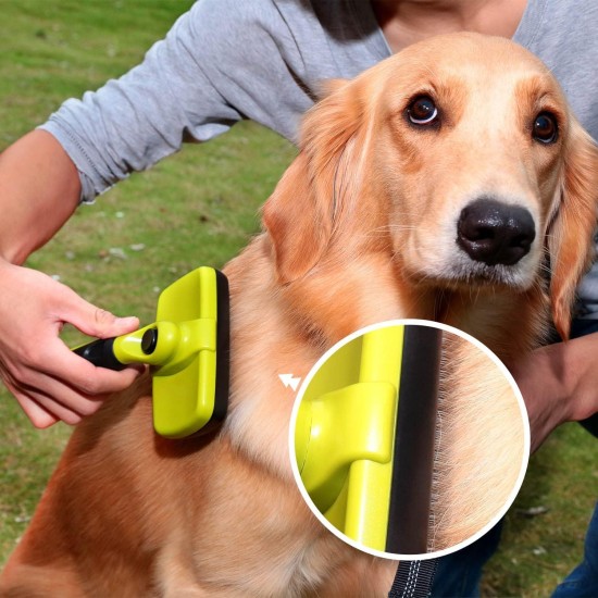 pecute Dog Brush, Cat Brush, Pet Brush, Self-Cleaning Slicker Brush, Dog Comb Fur Brush, Massage Grooming Brush for Cats, Dogs, Long Hair (Large, Black) pecute Dog Brush, Cat Brush, Pet Brush, Self-Cleaning Slicker Brush, Dog Comb Fur Brush, Massage Grooming Brush for Cats, Dogs, Long Hair (Large, Black)