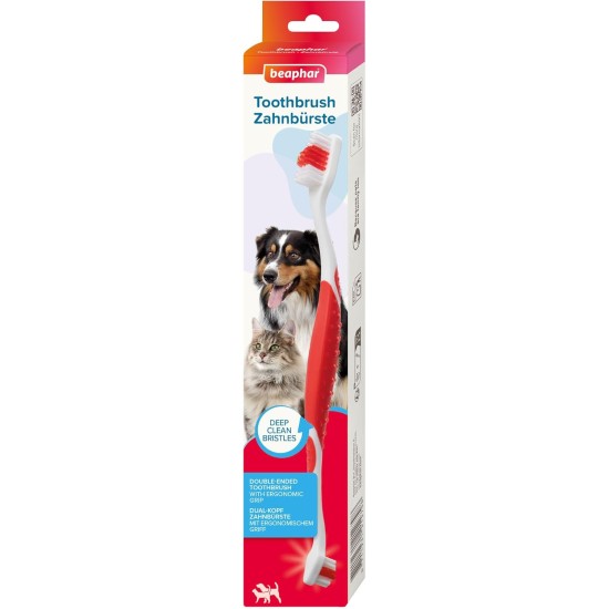 BEAPHAR - Toothbrush for dogs and cats - Removes plaque - Thorough cleaning - Double head toothbrush - Special bristle cut - Ergonomic handle BEAPHAR - Toothbrush for dogs and cats - Removes plaque - Thorough cleaning - Double head toothbrush - Special bristle cut - Ergonomic handle