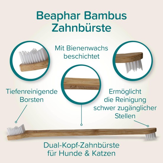 Beaphar - Bamboo Toothbrush for Dogs and Cats - Dual Head for Small and Large Teeth - Protection Against Caries, Tartar and Plaque - Fresh Breath - Sustainable Alternative Beaphar - Bamboo Toothbrush for Dogs and Cats - Dual Head for Small and Large Teeth - Protection Against Caries, Tartar and Plaque - Fresh Breath - Sustainable Alternative