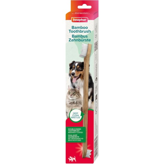 Beaphar - Bamboo Toothbrush for Dogs and Cats - Dual Head for Small and Large Teeth - Protection Against Caries, Tartar and Plaque - Fresh Breath - Sustainable Alternative