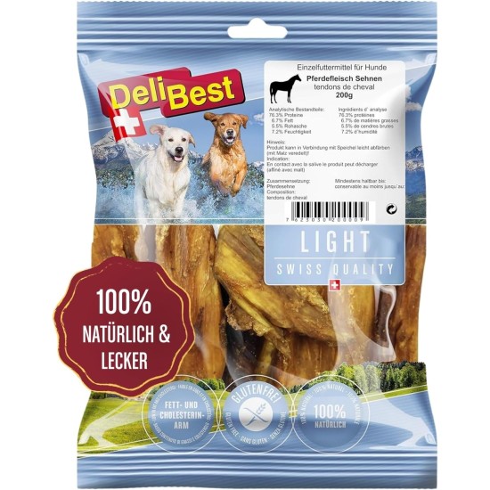 DeliBest Light Horse Tendons I Dental Sticks I Dog Snacks Grain-Free I Natural Dog Tartar Remover I Chew Items Made of Horse Meat for Dogs I Dog Dental Care Snack 200 g DeliBest Light Horse Tendons I Dental Sticks I Dog Snacks Grain-Free I Natural Dog Tartar Remover I Chew Items Made of Horse Meat for Dogs I Dog Dental Care Snack 200 g