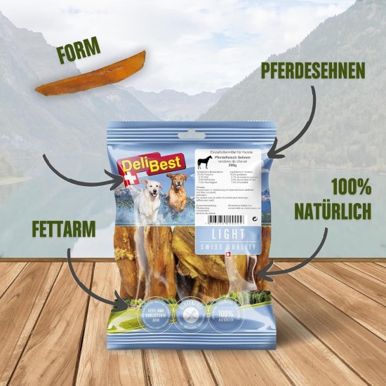 DeliBest Light Horse Tendons I Dental Sticks I Dog Snacks Grain-Free I Natural Dog Tartar Remover I Chew Items Made of Horse Meat for Dogs I Dog Dental Care Snack 200 g DeliBest Light Horse Tendons I Dental Sticks I Dog Snacks Grain-Free I Natural Dog Tartar Remover I Chew Items Made of Horse Meat for Dogs I Dog Dental Care Snack 200 g