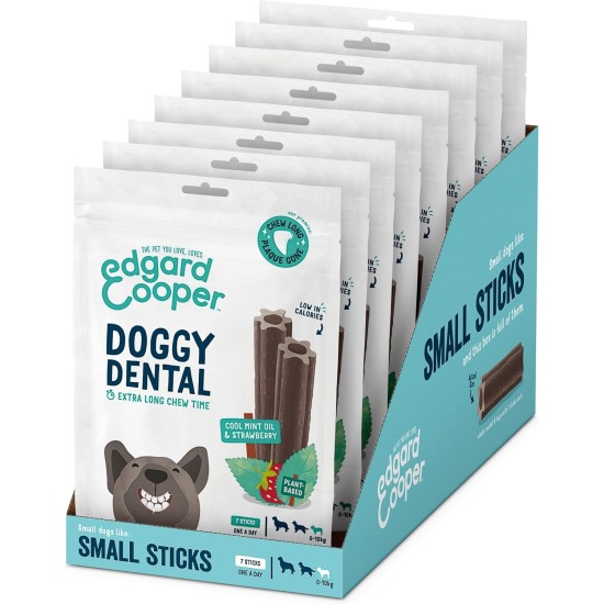 Edgard Cooper Treats Dental Stick Small - Mint & Strawberry - (8 x 7 Stick Pack), Natural Dog Chew Sticks, Dental Hygiene, 1 Per Day, Low Calorie, Long Chew, Fresh Breath Edgard Cooper Treats Dental Stick Small - Mint & Strawberry - (8 x 7 Stick Pack), Natural Dog Chew Sticks, Dental Hygiene, 1 Per Day, Low Calorie, Long Chew, Fresh Breath