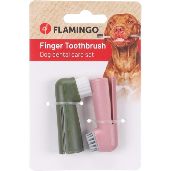 Flamingo Dentes - Set of 2 Finger Toothbrushes for Dogs & Cats - 1.7 × 2.5 × 6 cm - Removes Tartar & Massages Gums - Made of Durable Plastic