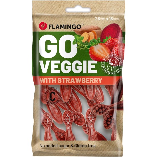 Flamingo Veggie Toothbrush with Strawberry 7.5 cm Pack of 15 120 g Flamingo Veggie Toothbrush with Strawberry 7.5 cm Pack of 15 120 g