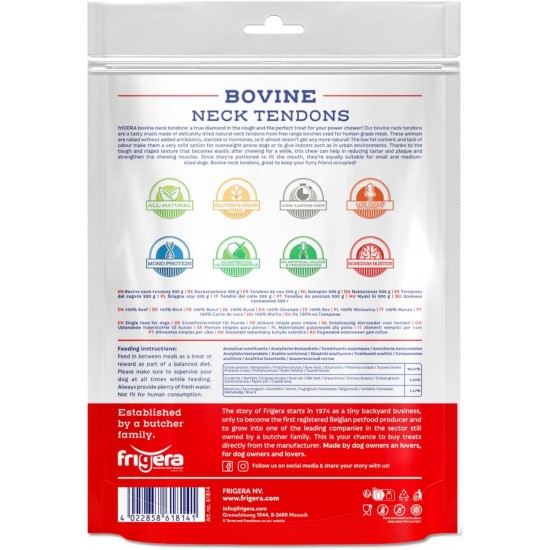 Frigera Neck Tendons 500 g - Natural, Protein-Rich Treats for Dogs, Gluten and Grain-Free, High-Quality Dog Snacks without Additives Frigera Neck Tendons 500 g - Natural, Protein-Rich Treats for Dogs, Gluten and Grain-Free, High-Quality Dog Snacks without Additives