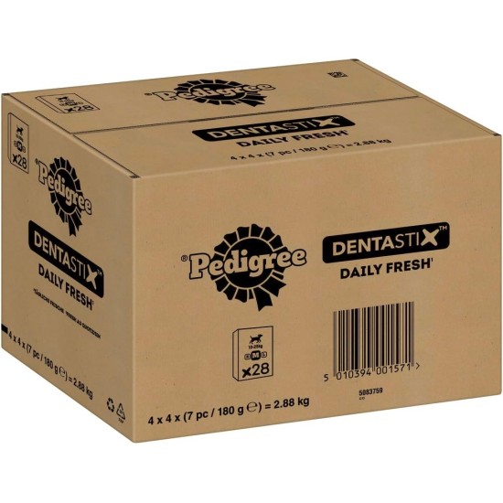 Pedigree DentaStix Daily Fresh dental care snack for medium-sized dogs - dog treats with active ingredients for every day - for healthy teeth and fresh breath - 112 sticks (4 x 28 pieces) Pedigree DentaStix Daily Fresh dental care snack for medium-sized dogs - dog treats with active ingredients for every day - for healthy teeth and fresh breath - 112 sticks (4 x 28 pieces)
