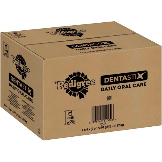 Pedigree DentaStix Daily Oral Care Dental Care Snack for Large Dogs - Chicken & Beef Flavour Dog Treats for Every Day - 112 Sticks (4 x 28 Pieces) Pedigree DentaStix Daily Oral Care Dental Care Snack for Large Dogs - Chicken & Beef Flavour Dog Treats for Every Day - 112 Sticks (4 x 28 Pieces)