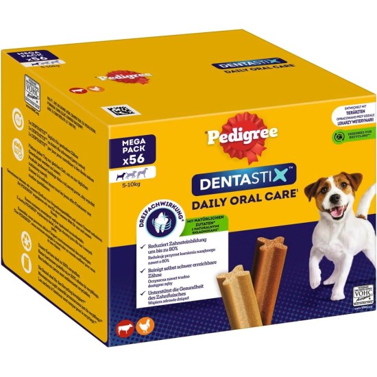 Pedigree DentaStix Daily Oral Care Small Dog Dental Treat - Chicken & Beef Flavoured Dog Treats for Every Day - 1 x 56 Pieces Pedigree DentaStix Daily Oral Care Small Dog Dental Treat - Chicken & Beef Flavoured Dog Treats for Every Day - 1 x 56 Pieces