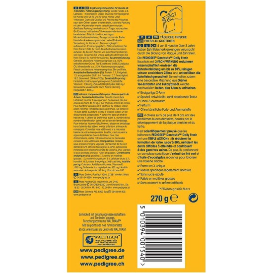 Pedigree DentaStix Fresh dog treats for large dogs, chewing tartar, for healthy teeth and a fresh breath, pack of 10 (10 x 7 pieces) Pedigree DentaStix Fresh dog treats for large dogs, chewing tartar, for healthy teeth and a fresh breath, pack of 10 (10 x 7 pieces)