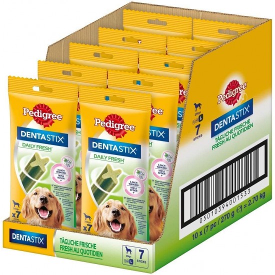 Pedigree DentaStix Fresh dog treats for large dogs, chewing tartar, for healthy teeth and a fresh breath, pack of 10 (10 x 7 pieces) Pedigree DentaStix Fresh dog treats for large dogs, chewing tartar, for healthy teeth and a fresh breath, pack of 10 (10 x 7 pieces)