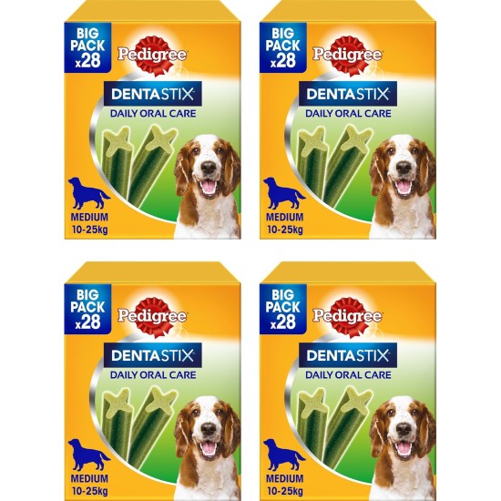 Pedigree Dentastix Fresh 112 Snacks for Oral Hygiene (Medium Dog 10-25kg) 180g 28 Pieces - 4 Packs of 28 (Total 112 Pieces) Pedigree Dentastix Fresh 112 Snacks for Oral Hygiene (Medium Dog 10-25kg) 180g 28 Pieces - 4 Packs of 28 (Total 112 Pieces)