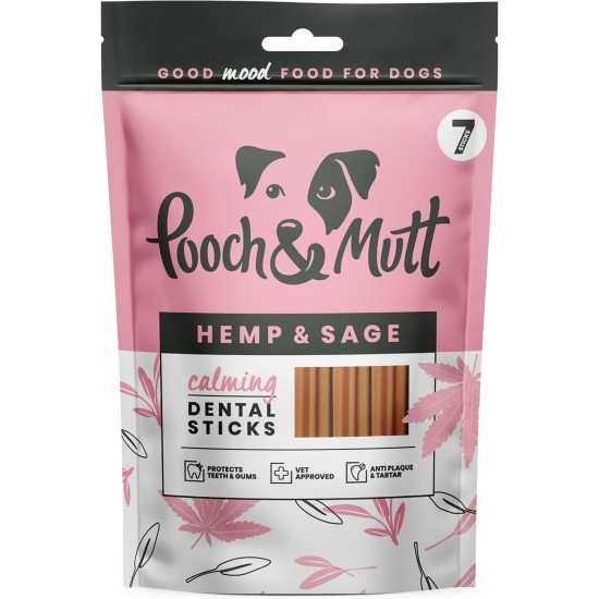 Pooch & Mutt - Calming Dental Sticks for Dogs, Dental Sticks with Hemp and Sage Flavour for Dogs, 1 Pack of 7 Sticks Pooch & Mutt - Calming Dental Sticks for Dogs, Dental Sticks with Hemp and Sage Flavour for Dogs, 1 Pack of 7 Sticks