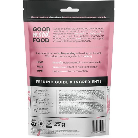 Pooch & Mutt - Calming Dental Sticks for Dogs, Dental Sticks with Hemp and Sage Flavour for Dogs, 1 Pack of 7 Sticks Pooch & Mutt - Calming Dental Sticks for Dogs, Dental Sticks with Hemp and Sage Flavour for Dogs, 1 Pack of 7 Sticks