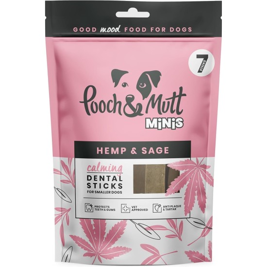Pooch & Mutt - Calming Dental Sticks for Dogs, Dental Sticks with Hemp and Sage Flavour for Dogs, 1 Pack of 7 Sticks Pooch & Mutt - Calming Dental Sticks for Dogs, Dental Sticks with Hemp and Sage Flavour for Dogs, 1 Pack of 7 Sticks
