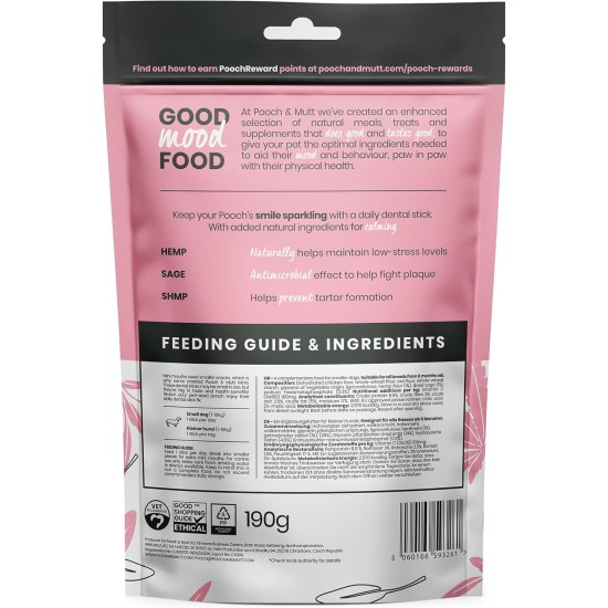 Pooch & Mutt - Calming Dental Sticks for Dogs, Dental Sticks with Hemp and Sage Flavour for Dogs, 1 Pack of 7 Sticks Pooch & Mutt - Calming Dental Sticks for Dogs, Dental Sticks with Hemp and Sage Flavour for Dogs, 1 Pack of 7 Sticks