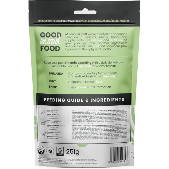 Pooch & Mutt - Superfood Dental Sticks for Dogs, Spirulina & Mint Flavoured Dental Sticks for Dogs, 1 Pack of 7 Sticks Pooch & Mutt - Superfood Dental Sticks for Dogs, Spirulina & Mint Flavoured Dental Sticks for Dogs, 1 Pack of 7 Sticks