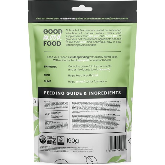 Pooch & Mutt - Superfood Dental Sticks for Dogs, Spirulina & Mint Flavoured Dental Sticks for Dogs, 1 Pack of 7 Sticks Pooch & Mutt - Superfood Dental Sticks for Dogs, Spirulina & Mint Flavoured Dental Sticks for Dogs, 1 Pack of 7 Sticks