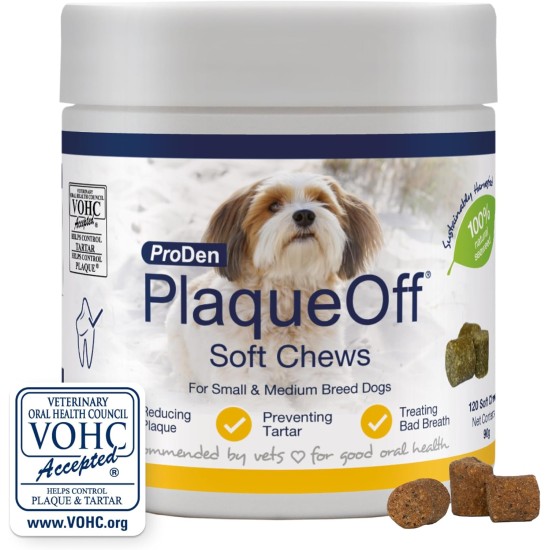 ProDen PlaqueOff 60 Soft Chew Sweets | 100% Natural Plaque, Tartar and Bad Breath Remover for Large Dogs | Works Systemically, Not by Abrasion or Chewing ProDen PlaqueOff 60 Soft Chew Sweets | 100% Natural Plaque, Tartar and Bad Breath Remover for Large Dogs | Works Systemically, Not by Abrasion or Chewing
