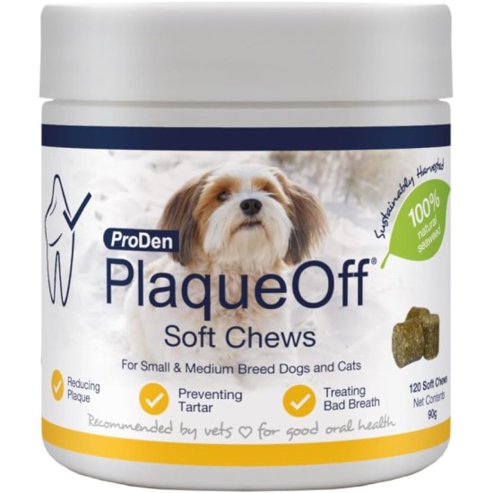 ProDen PlaqueOff 60 Soft Chew Sweets | 100% Natural Plaque, Tartar and Bad Breath Remover for Large Dogs | Works Systemically, Not by Abrasion or Chewing ProDen PlaqueOff 60 Soft Chew Sweets | 100% Natural Plaque, Tartar and Bad Breath Remover for Large Dogs | Works Systemically, Not by Abrasion or Chewing