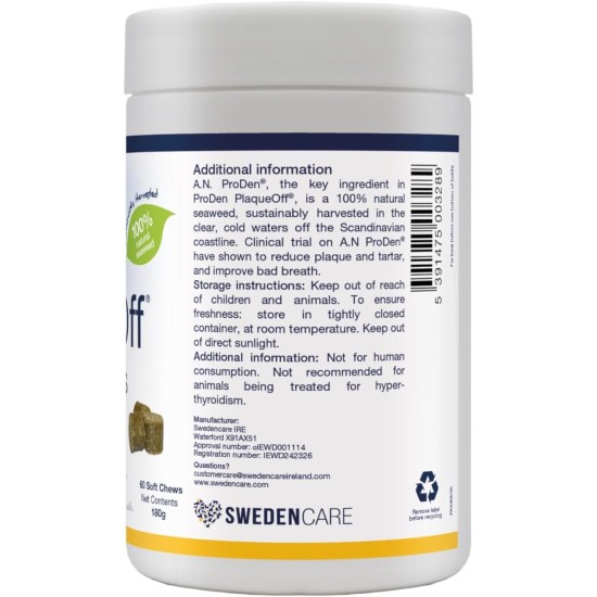 ProDen PlaqueOff 60 Soft Chew Sweets | 100% Natural Plaque, Tartar and Bad Breath Remover for Large Dogs | Works Systemically, Not by Abrasion or Chewing ProDen PlaqueOff 60 Soft Chew Sweets | 100% Natural Plaque, Tartar and Bad Breath Remover for Large Dogs | Works Systemically, Not by Abrasion or Chewing