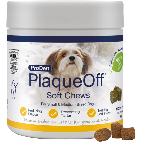 ProDen PlaqueOff 60 Soft Chew Sweets | 100% Natural Plaque, Tartar and Bad Breath Remover for Large Dogs | Works Systemically, Not by Abrasion or Chewing ProDen PlaqueOff 60 Soft Chew Sweets | 100% Natural Plaque, Tartar and Bad Breath Remover for Large Dogs | Works Systemically, Not by Abrasion or Chewing