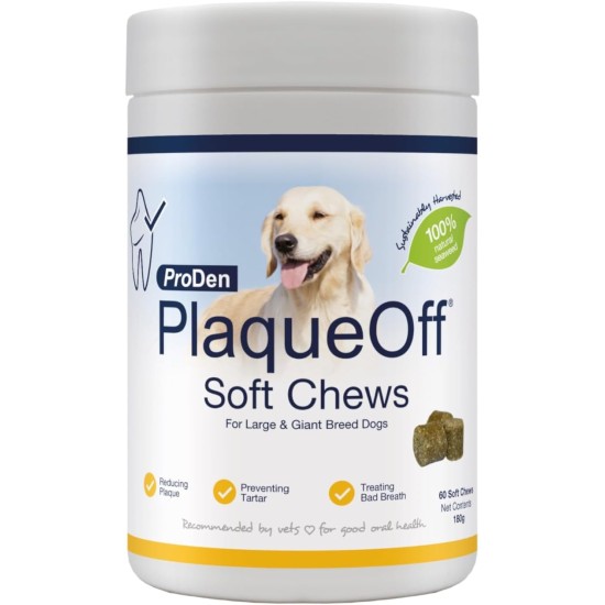 ProDen PlaqueOff 60 Soft Chew Sweets | 100% Natural Plaque, Tartar and Bad Breath Remover for Large Dogs | Works Systemically, Not by Abrasion or Chewing ProDen PlaqueOff 60 Soft Chew Sweets | 100% Natural Plaque, Tartar and Bad Breath Remover for Large Dogs | Works Systemically, Not by Abrasion or Chewing