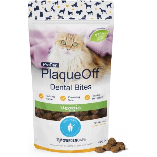 ProDen PlaqueOff Bites Cat Treats for Dental Care 60 g, Cat Snacks for Oral Hygiene, Cat Dental Care, Cat Treats with Salmon Flavour ProDen PlaqueOff Bites Cat Treats for Dental Care 60 g, Cat Snacks for Oral Hygiene, Cat Dental Care, Cat Treats with Salmon Flavour