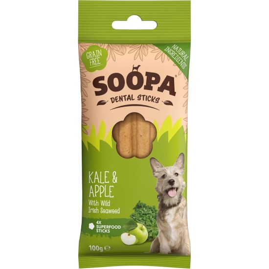 Soopa Kale and Apple Dental Sticks Dog Treat, 100 g