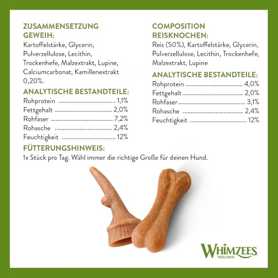 WHIMZEES Natural Gluten-free Dental Care Snacks, Chew Sticks for Dogs, Rice Bone, L, 9 x 60g WHIMZEES Natural Gluten-free Dental Care Snacks, Chew Sticks for Dogs, Rice Bone, L, 9 x 60g