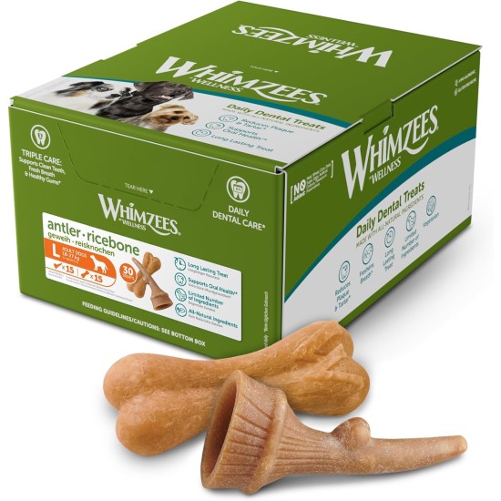 WHIMZEES Natural Gluten-free Dental Care Snacks, Chew Sticks for Dogs, Rice Bone, L, 9 x 60g WHIMZEES Natural Gluten-free Dental Care Snacks, Chew Sticks for Dogs, Rice Bone, L, 9 x 60g
