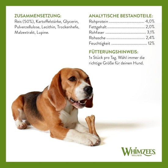 WHIMZEES Natural Gluten-free Dental Care Snacks, Chew Sticks for Dogs, Rice Bone, L, 9 x 60g WHIMZEES Natural Gluten-free Dental Care Snacks, Chew Sticks for Dogs, Rice Bone, L, 9 x 60g