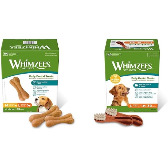 WHIMZEES Natural Gluten-free Dental Care Snacks, Chew Sticks for Dogs, Rice Bone, L, 9 x 60g WHIMZEES Natural Gluten-free Dental Care Snacks, Chew Sticks for Dogs, Rice Bone, L, 9 x 60g