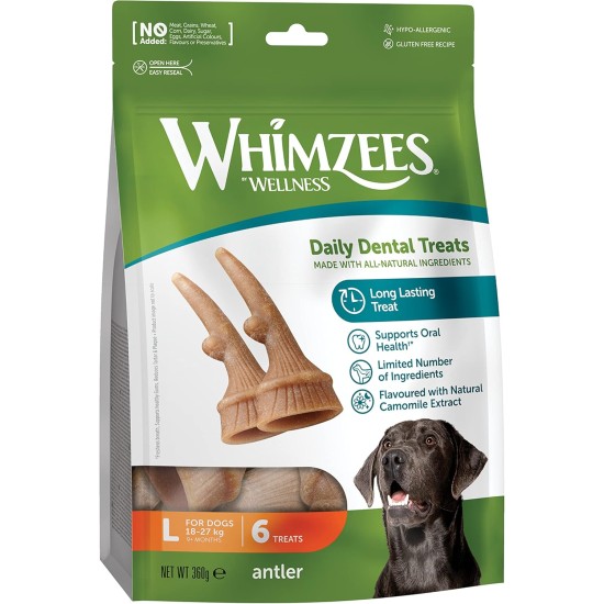 WHIMZEES by Wellness Antler Antler Dog Snack for Medium Dogs, Medium, Pack of 12, Calming, No Added Sugar, Grain-Free, Natural, Low Fat WHIMZEES by Wellness Antler Antler Dog Snack for Medium Dogs, Medium, Pack of 12, Calming, No Added Sugar, Grain-Free, Natural, Low Fat