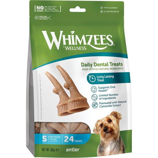 WHIMZEES by Wellness Antler Antler Dog Snack for Medium Dogs, Medium, Pack of 12, Calming, No Added Sugar, Grain-Free, Natural, Low Fat WHIMZEES by Wellness Antler Antler Dog Snack for Medium Dogs, Medium, Pack of 12, Calming, No Added Sugar, Grain-Free, Natural, Low Fat