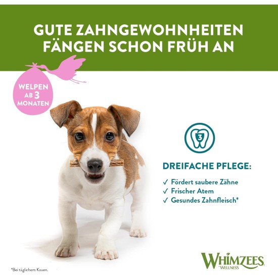 WHIMZEES by Wellness Puppy Stix, Chew Bones for Large Puppies, Dog Snack for Dental Care, Size M/L, 14 Pieces, No Added Sugar, Grain-Free, Natural, Low Fat WHIMZEES by Wellness Puppy Stix, Chew Bones for Large Puppies, Dog Snack for Dental Care, Size M/L, 14 Pieces, No Added Sugar, Grain-Free, Natural, Low Fat
