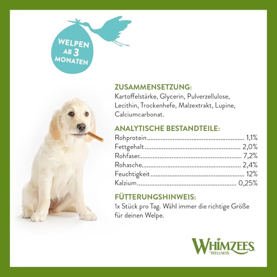 WHIMZEES by Wellness Puppy Stix, Chew Bones for Large Puppies, Dog Snack for Dental Care, Size M/L, 14 Pieces, No Added Sugar, Grain-Free, Natural, Low Fat WHIMZEES by Wellness Puppy Stix, Chew Bones for Large Puppies, Dog Snack for Dental Care, Size M/L, 14 Pieces, No Added Sugar, Grain-Free, Natural, Low Fat