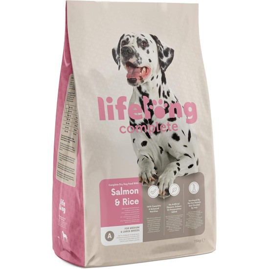 Amazon brand: Lifelong Complete Dry Food for Adult Dogs with Salmon and Rice, 1 x 5 kg Amazon brand: Lifelong Complete Dry Food for Adult Dogs with Salmon and Rice, 1 x 5 kg