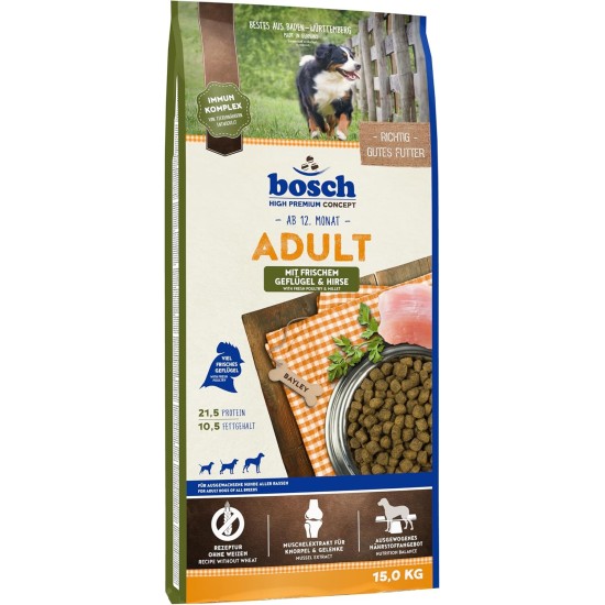 Bosch HPC Adult with Fresh Poultry and Millet Dog Dry Food for Adult Dogs of All Breeds Bosch HPC Adult with Fresh Poultry and Millet Dog Dry Food for Adult Dogs of All Breeds
