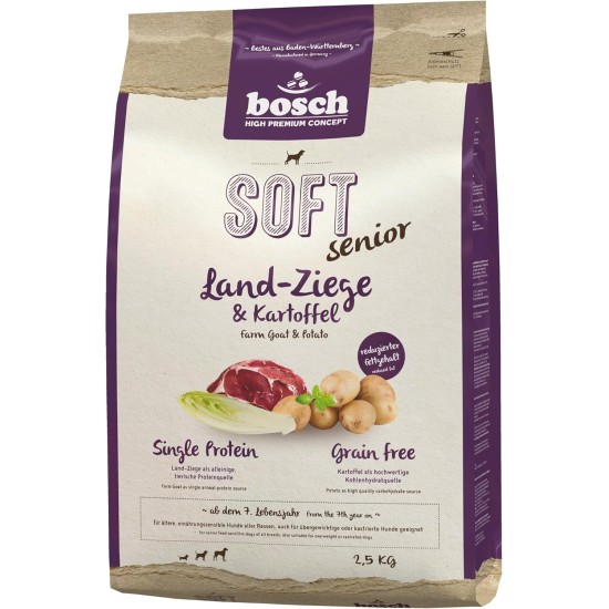 Bosch HPC SOFT Senior Goat & Potato | semi-moist dog food for older, nutritionally sensitive dogs of all breeds | Single protein | Grain Free, 2.5 kg Bosch HPC SOFT Senior Goat & Potato | semi-moist dog food for older, nutritionally sensitive dogs of all breeds | Single protein | Grain Free, 2.5 kg