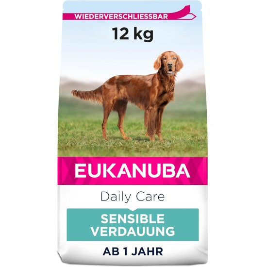 Eukanuba Daily Care Sensitive Digestion Dog Food - Dry Food for Dogs with Sensitive Digestion, Stomach Friendly with Easily Digestible Rice, 12 kg Eukanuba Daily Care Sensitive Digestion Dog Food - Dry Food for Dogs with Sensitive Digestion, Stomach Friendly with Easily Digestible Rice, 12 kg