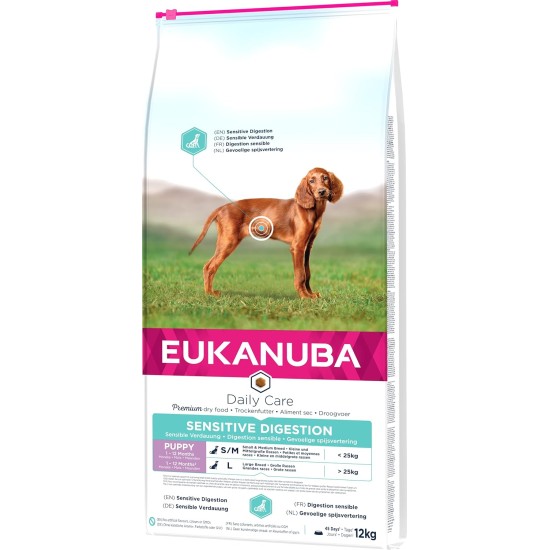Eukanuba Daily Care Sensitive Digestion Dog Food - Dry Food for Dogs with Sensitive Digestion, Stomach Friendly with Easily Digestible Rice, 12 kg Eukanuba Daily Care Sensitive Digestion Dog Food - Dry Food for Dogs with Sensitive Digestion, Stomach Friendly with Easily Digestible Rice, 12 kg