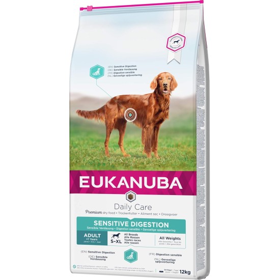 Eukanuba Daily Care Sensitive Digestion Dog Food - Dry Food for Dogs with Sensitive Digestion, Stomach Friendly with Easily Digestible Rice, 12 kg Eukanuba Daily Care Sensitive Digestion Dog Food - Dry Food for Dogs with Sensitive Digestion, Stomach Friendly with Easily Digestible Rice, 12 kg