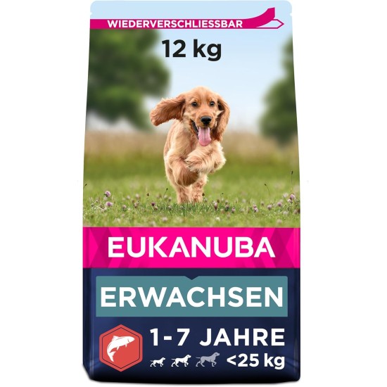 Eukanuba Dog Food with Salmon & Barley for Small and Medium Breeds - Dry Food for Adult Dogs, 12 kg Eukanuba Dog Food with Salmon & Barley for Small and Medium Breeds - Dry Food for Adult Dogs, 12 kg