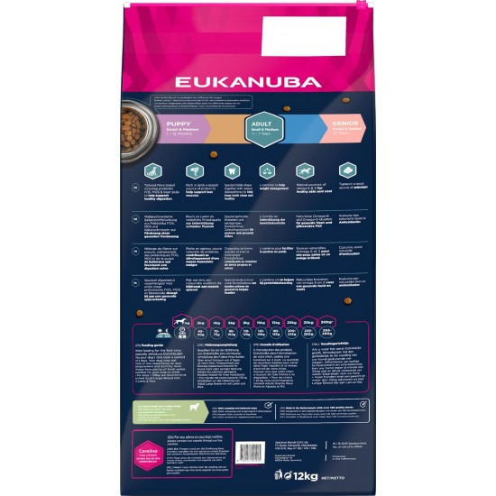 Eukanuba Puppy Food with Lamb & Rice for Small and Medium Breeds - Dry Food for Junior Dogs, 12 kg Eukanuba Puppy Food with Lamb & Rice for Small and Medium Breeds - Dry Food for Junior Dogs, 12 kg