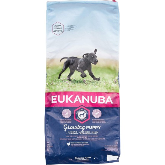 Eukanuba puppy dog food for large dogs, rich in fresh chicken, 12 kg Eukanuba puppy dog food for large dogs, rich in fresh chicken, 12 kg